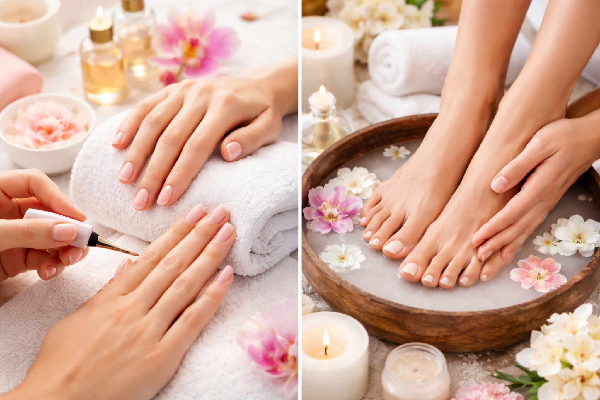 Manicure and pedicure service in a spa setting